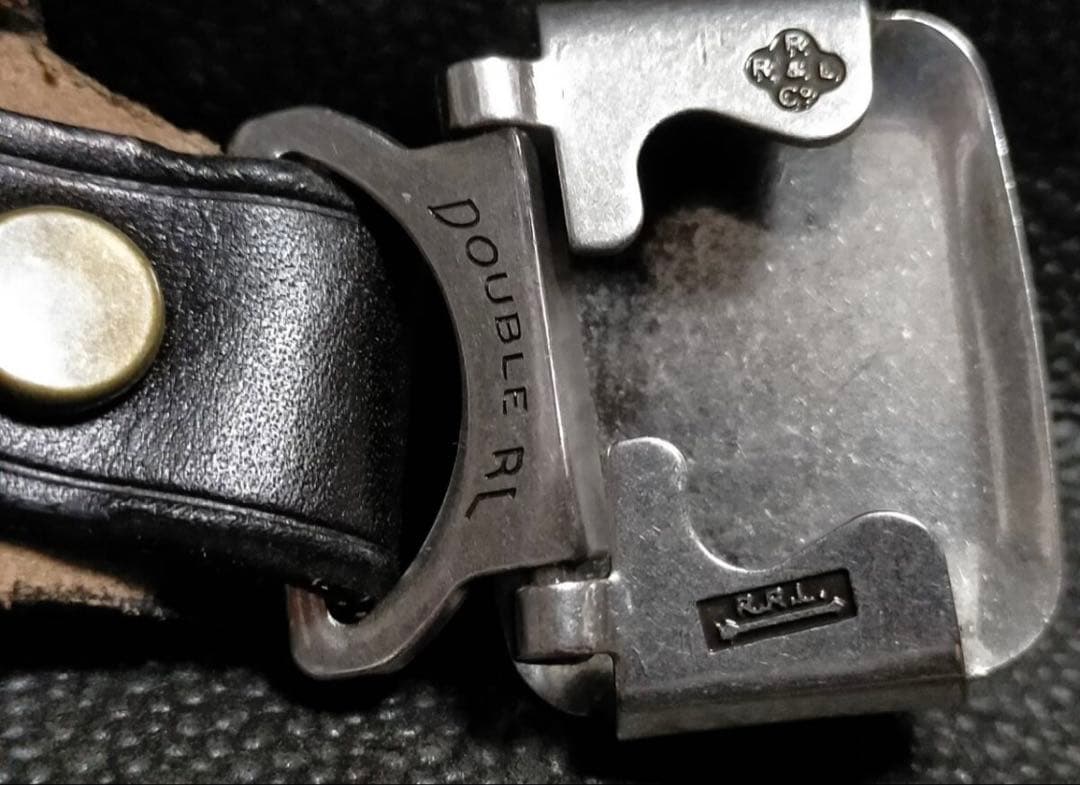 新品未使用RRL ブラックレザーガチャベルト イタリア製 ビンテージ加工