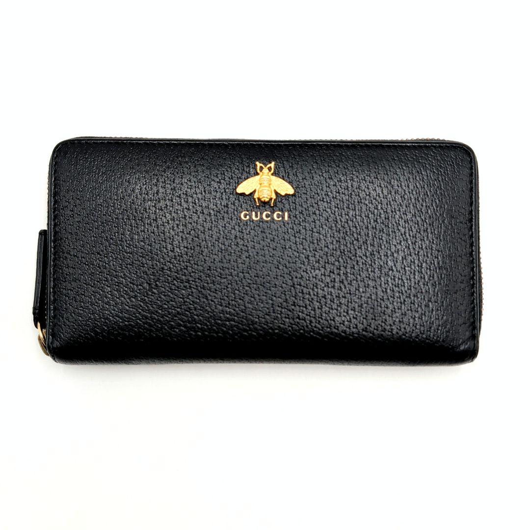 極美品 GUCCI アニマリエ ゴールドビー 長財布 グッチ レザー