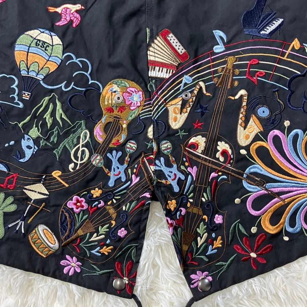 go slow caravan コードクロスパネル 刺繍 モッズコート 黒 音楽