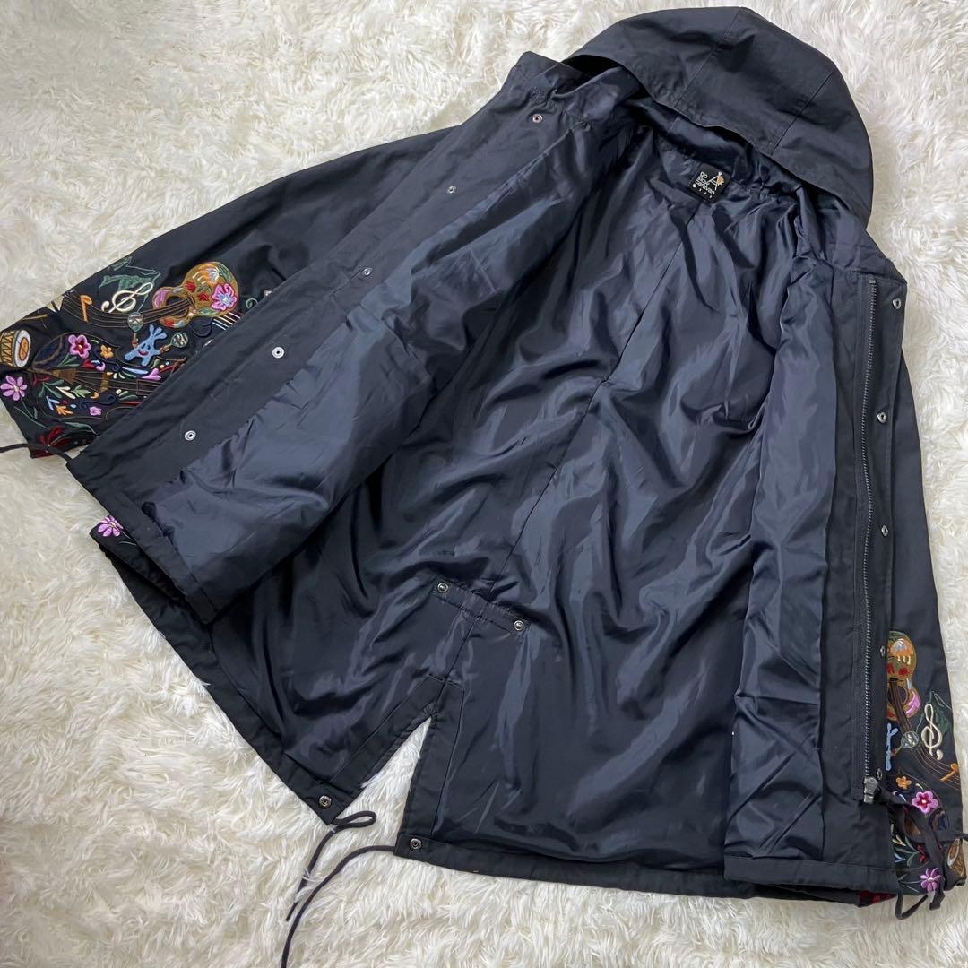 go slow caravan コードクロスパネル 刺繍 モッズコート 黒 音楽