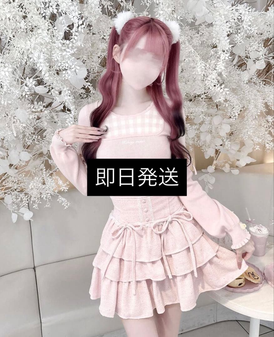 HONEY MEWハニーミュウ ツイードティアードフリルスカート ピンク