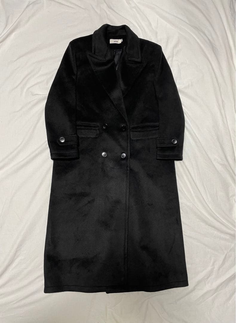 APOZI】ウール ダブル ロングコート ブラック - メルカリ