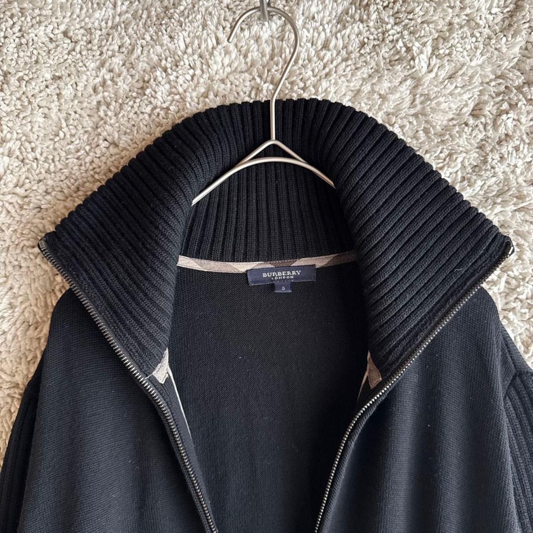 《美品★》バーバリーロンドン　リブニット　ノバチェック　刺繍ロゴ　ジップアップ