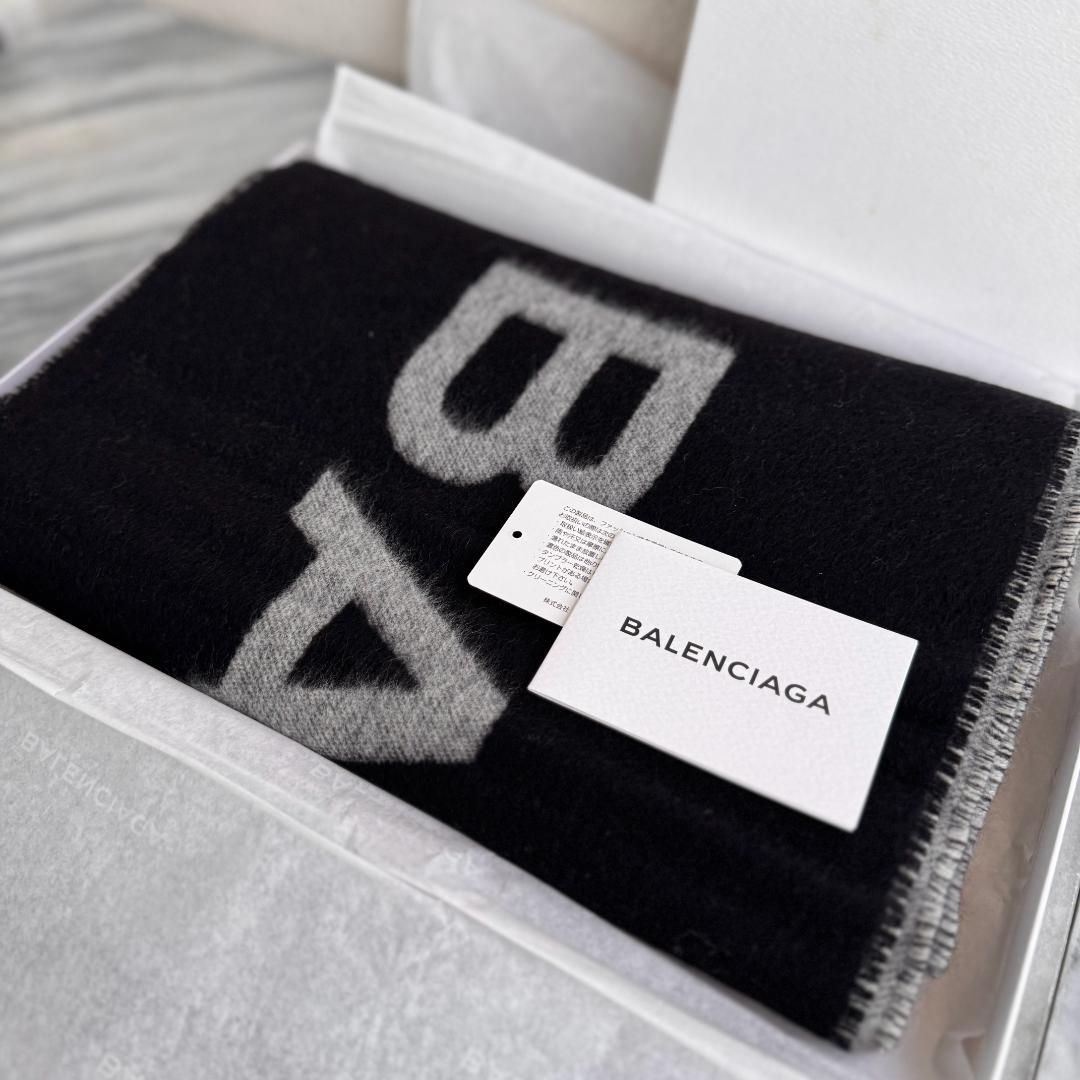 BALENCIAGA バレンシアガ カシミヤマフラー リバーシブル ロゴ グレー