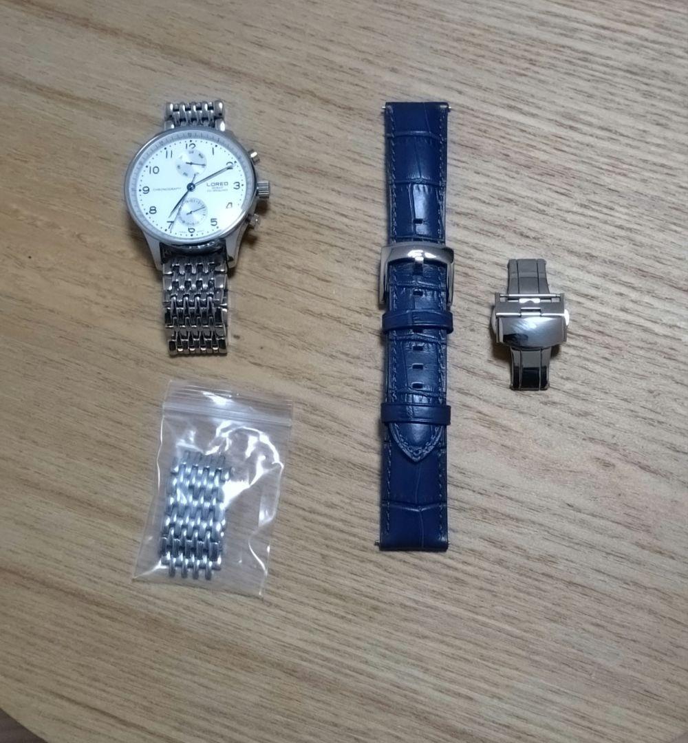 LOREO クロノグラフ 腕時計 革ベルト Dバックル付き