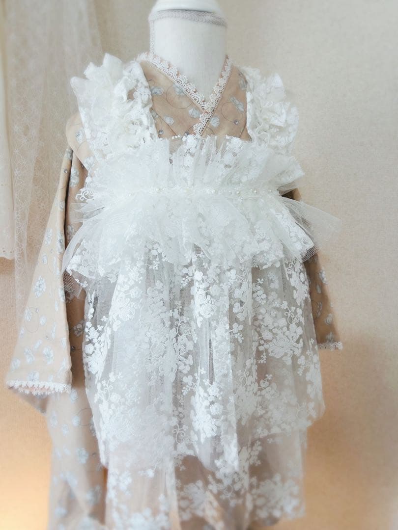 チュール被布＊フラワーブーケのレースチュールとパールのふんわり被布＊七五三