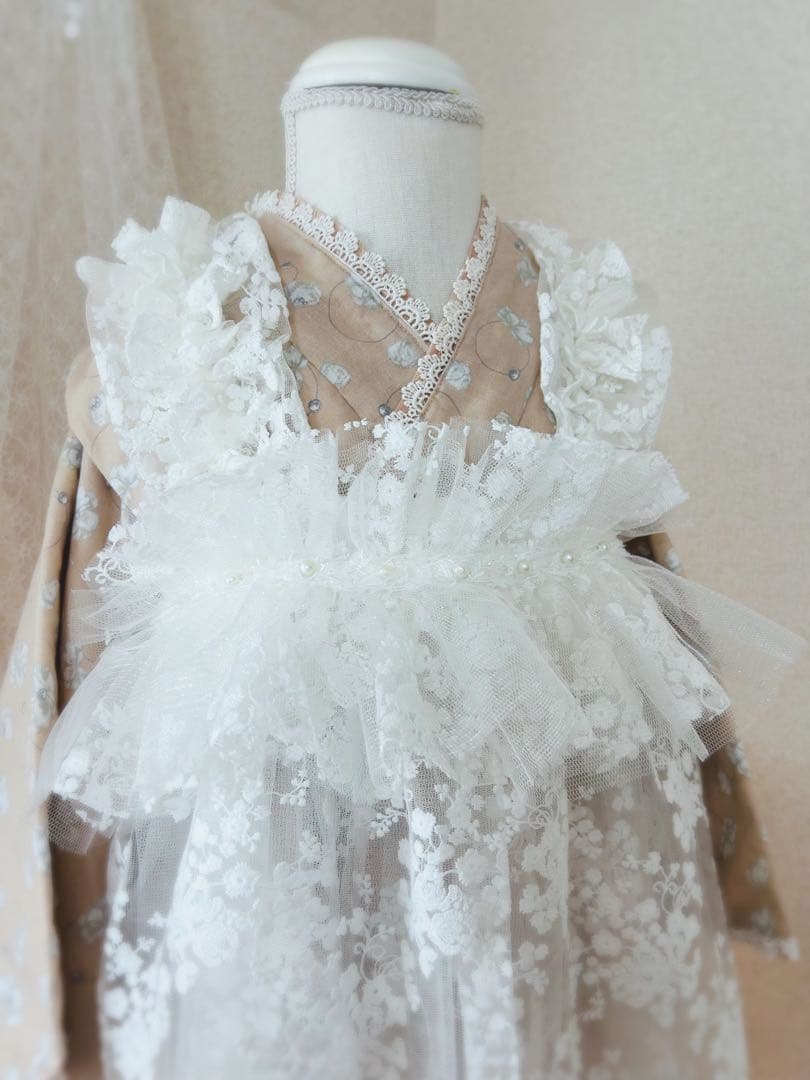 チュール被布＊フラワーブーケのレースチュールとパールのふんわり被布＊七五三