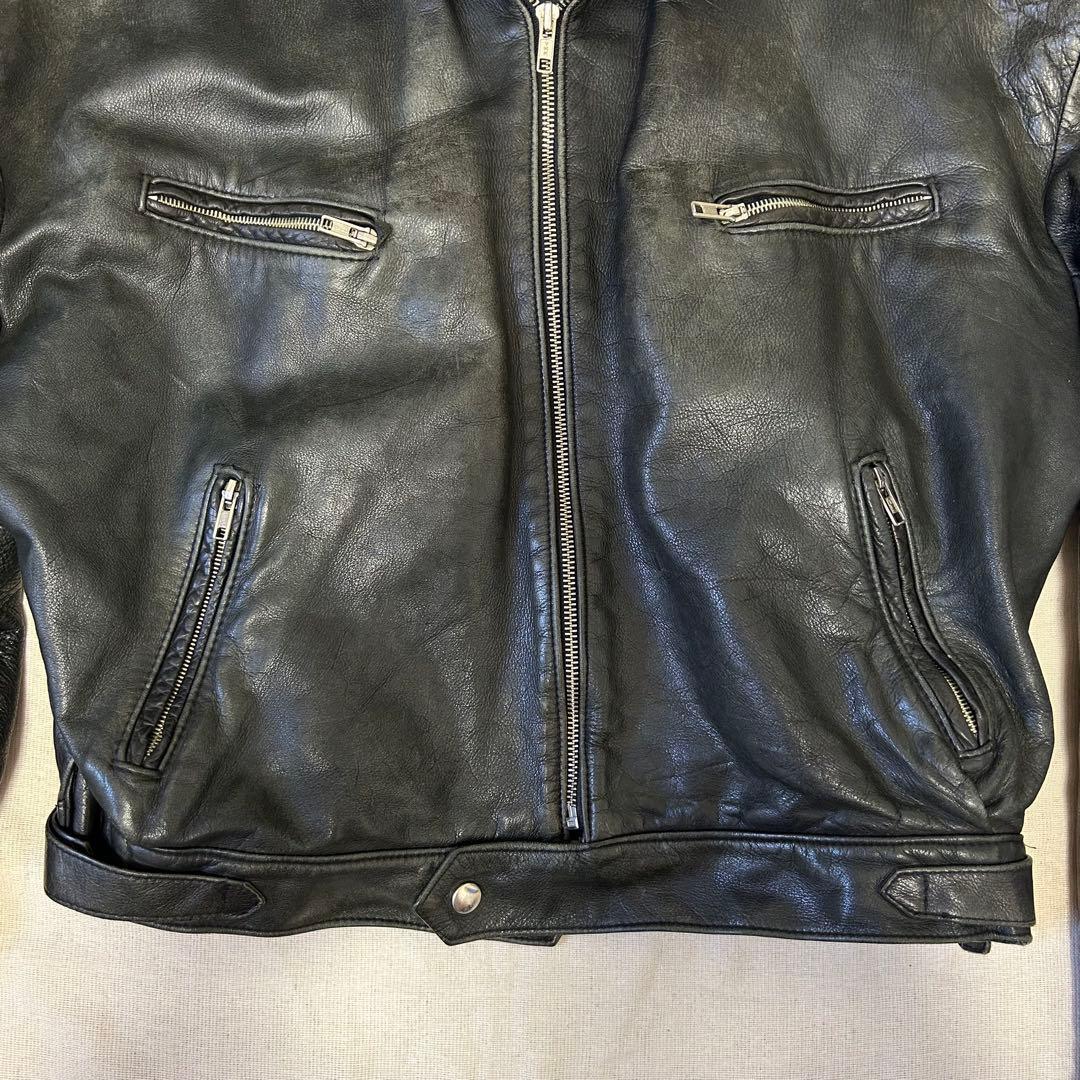西ドイツ製 短丈 レザージャケット スウィングトップ フェードブラック 黒