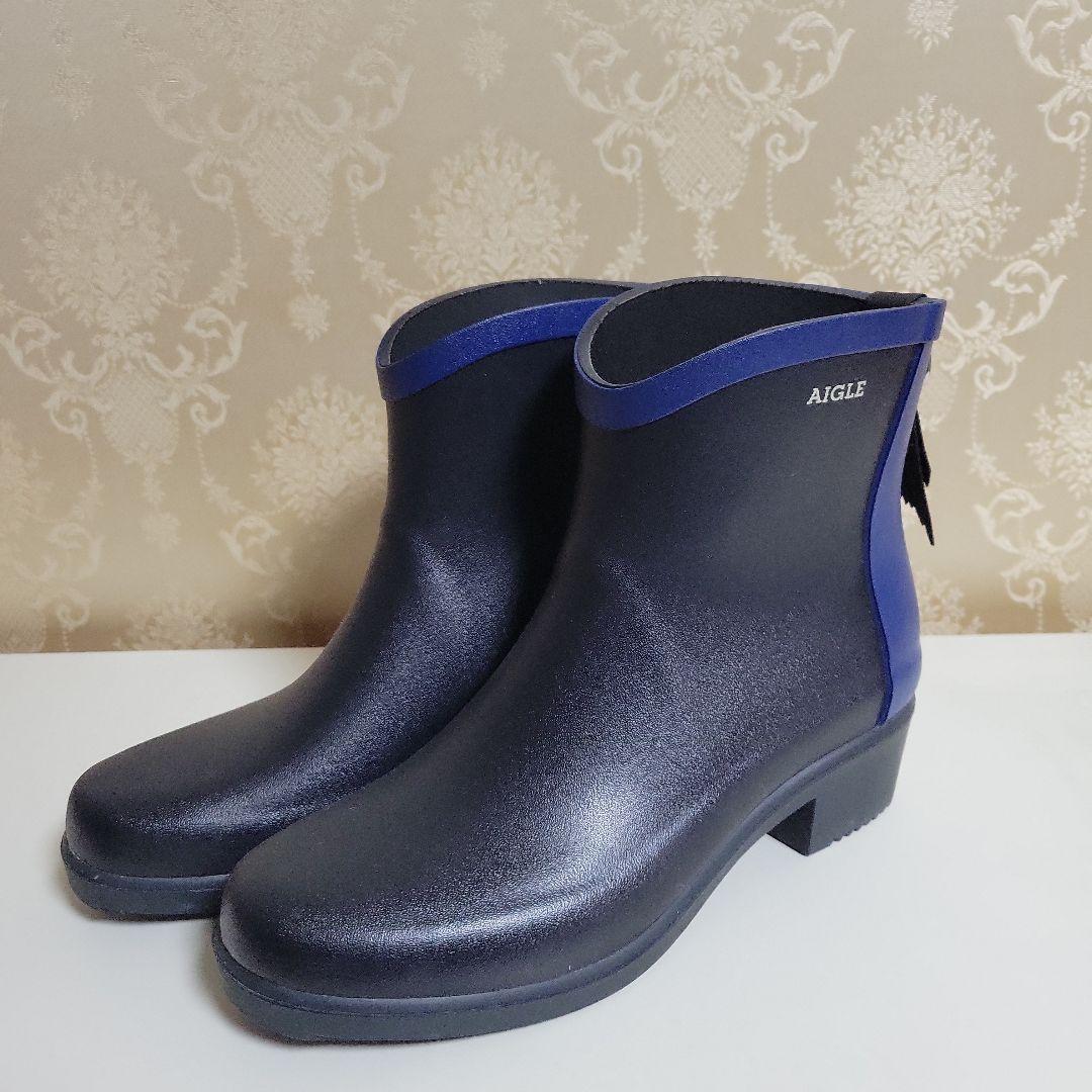 AIGLE　エーグル　レインブーツ　黒×青　24cm