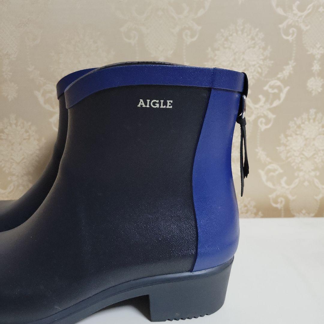 AIGLE　エーグル　レインブーツ　黒×青　24cm