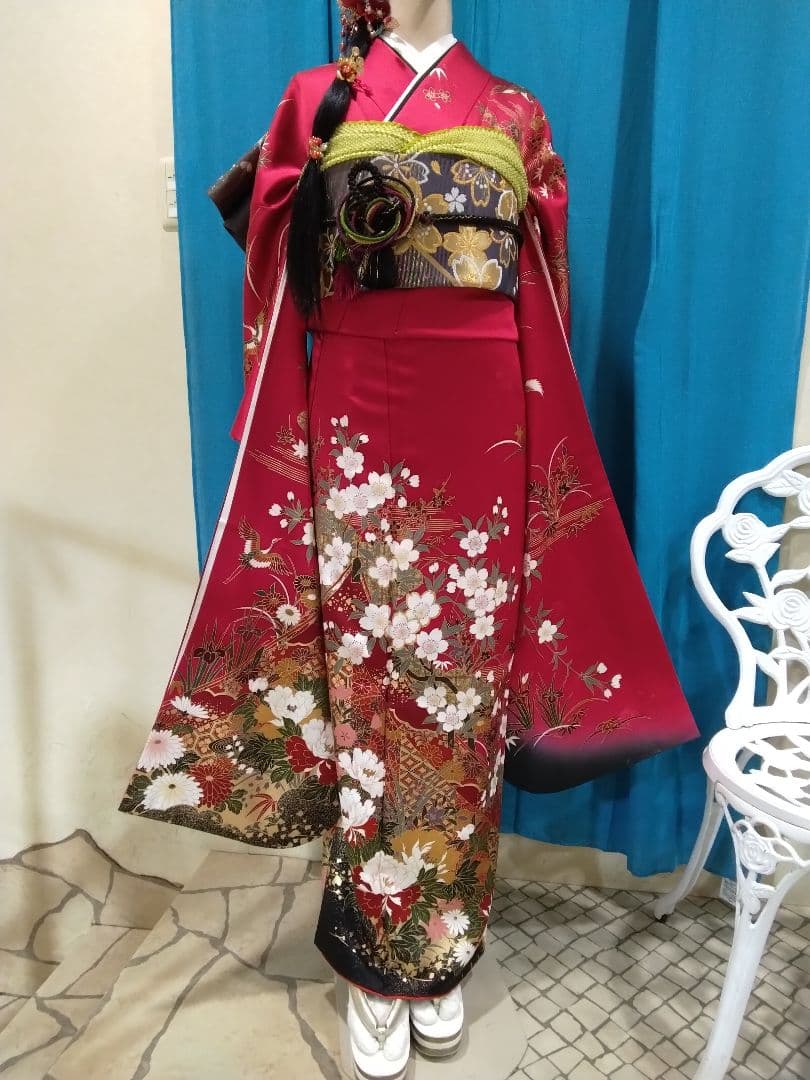 振袖フルセット、やまと誂製成人式、重ね衿、帯揚げ帯締め西陣袋帯、襦袢、ガード加工