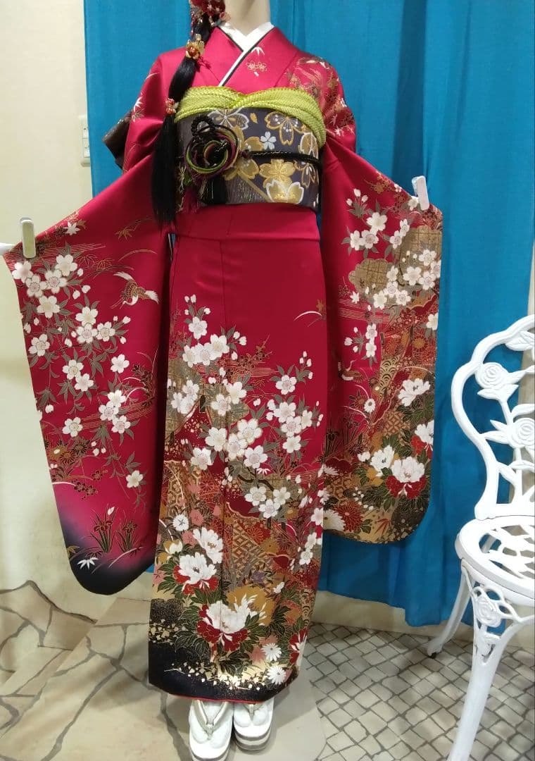 振袖フルセット、やまと誂製成人式、重ね衿、帯揚げ帯締め西陣袋帯、襦袢、ガード加工