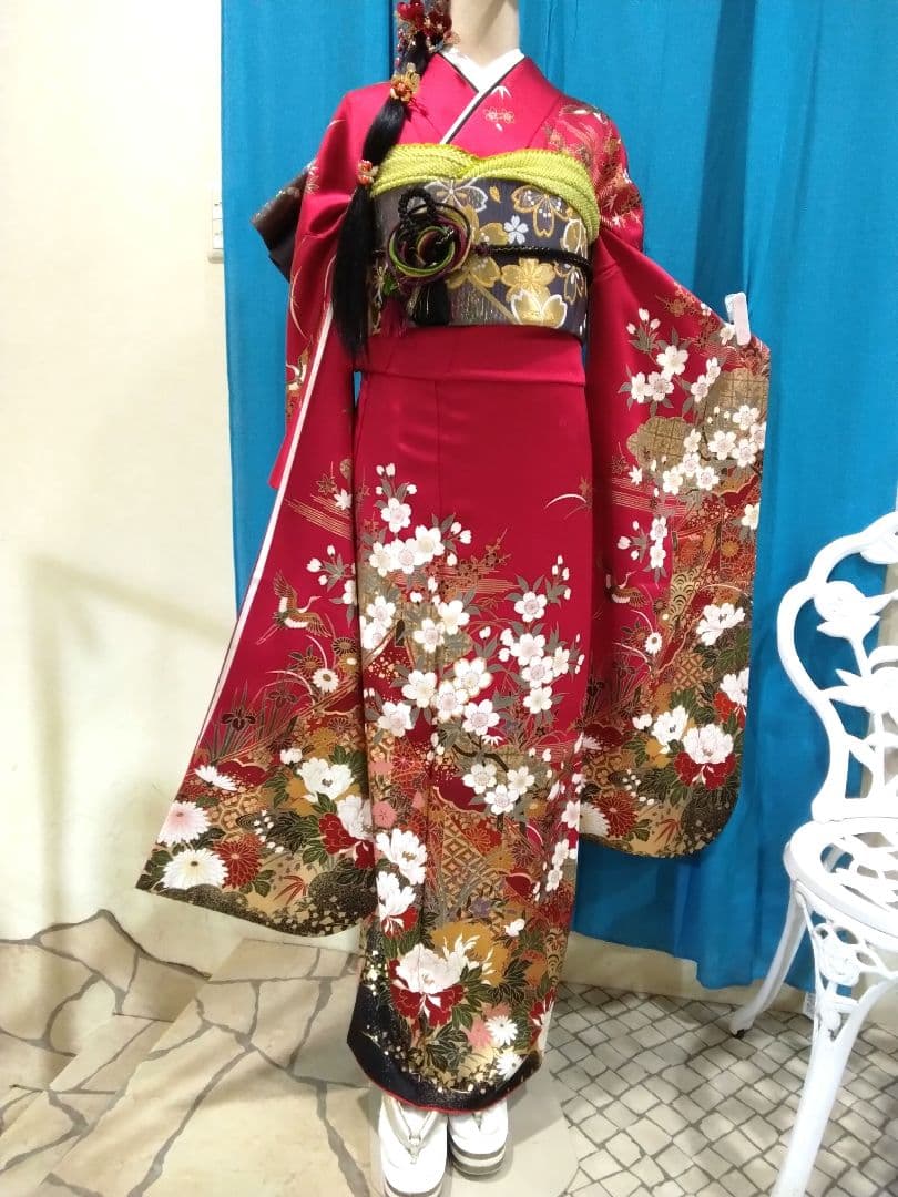 振袖フルセット、やまと誂製成人式、重ね衿、帯揚げ帯締め西陣袋帯、襦袢、ガード加工