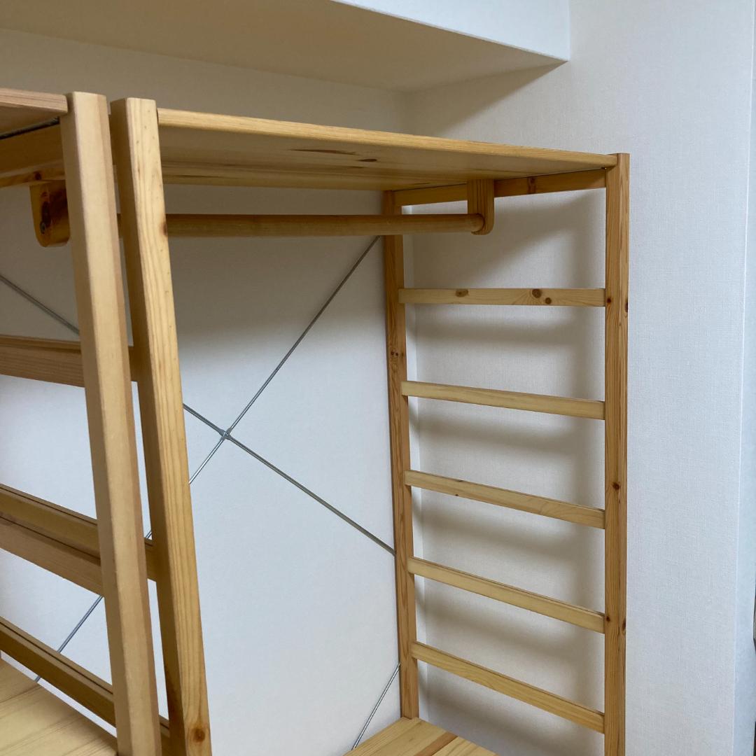 無印良品】パイン材ユニットシェルフ・ワードローブ（木製バー）2台