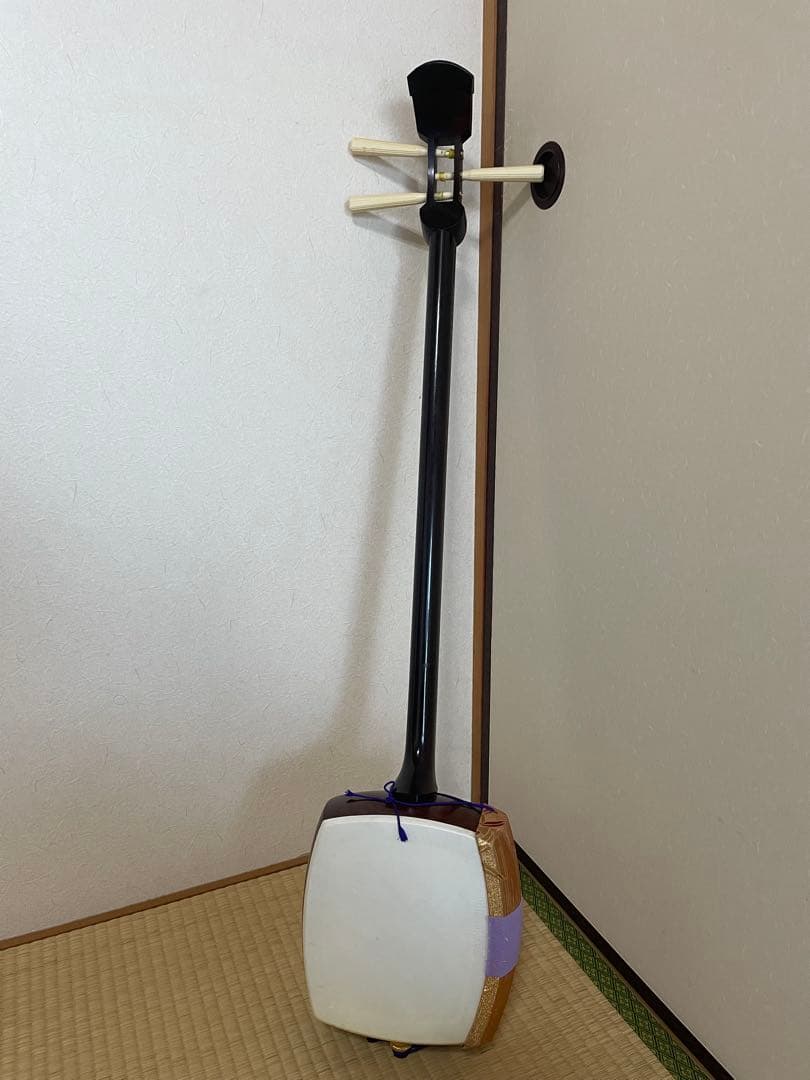 三味線　紫檀 金細　18k印　破れなし
