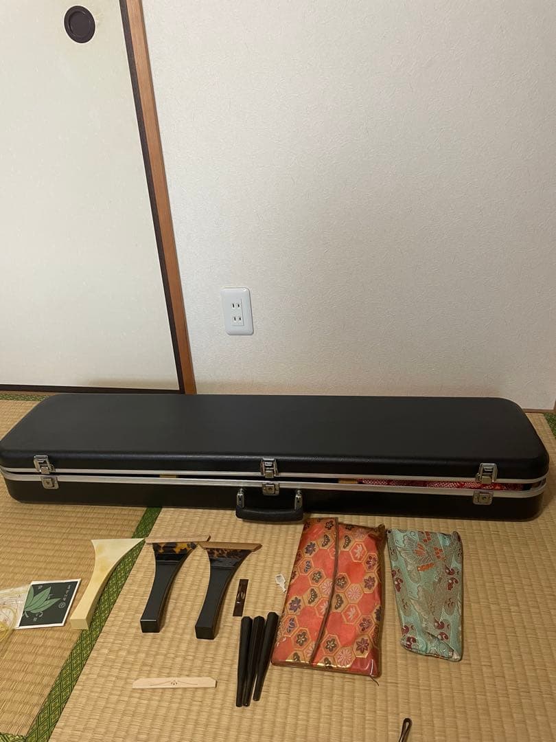 三味線　紫檀 金細　18k印　破れなし