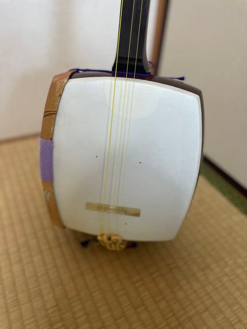 三味線　紫檀 金細　18k印　破れなし