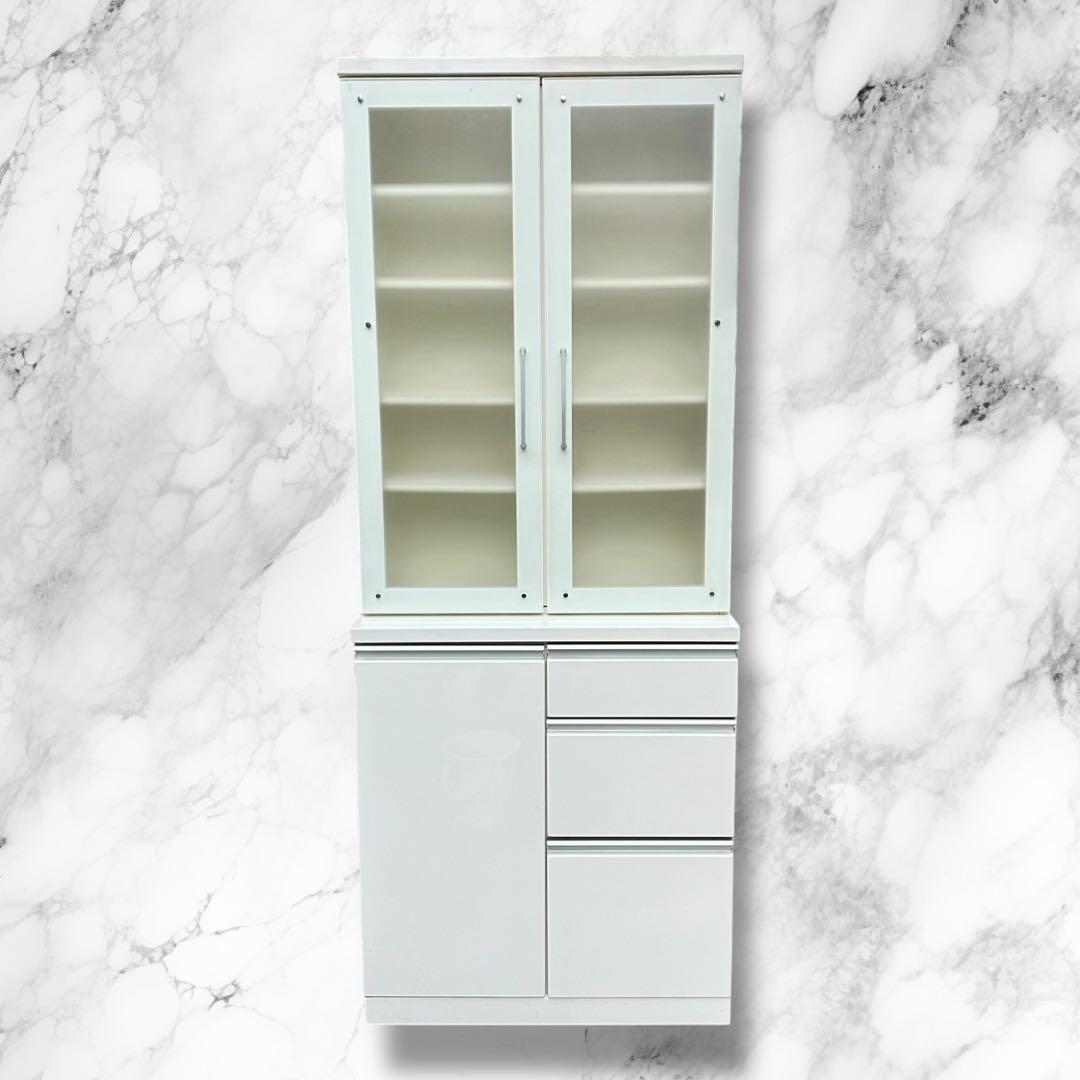 【大容量ホワイト食器棚】幅約80cm／高さ約205cm／キッチンボード