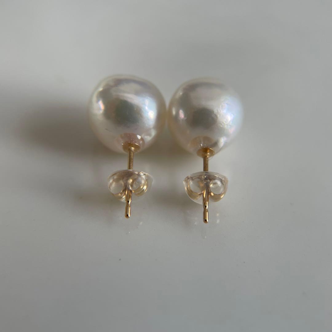 宇和島産 あこや本真珠 越物 バロックパール ピアス K18製　イエローゴールド