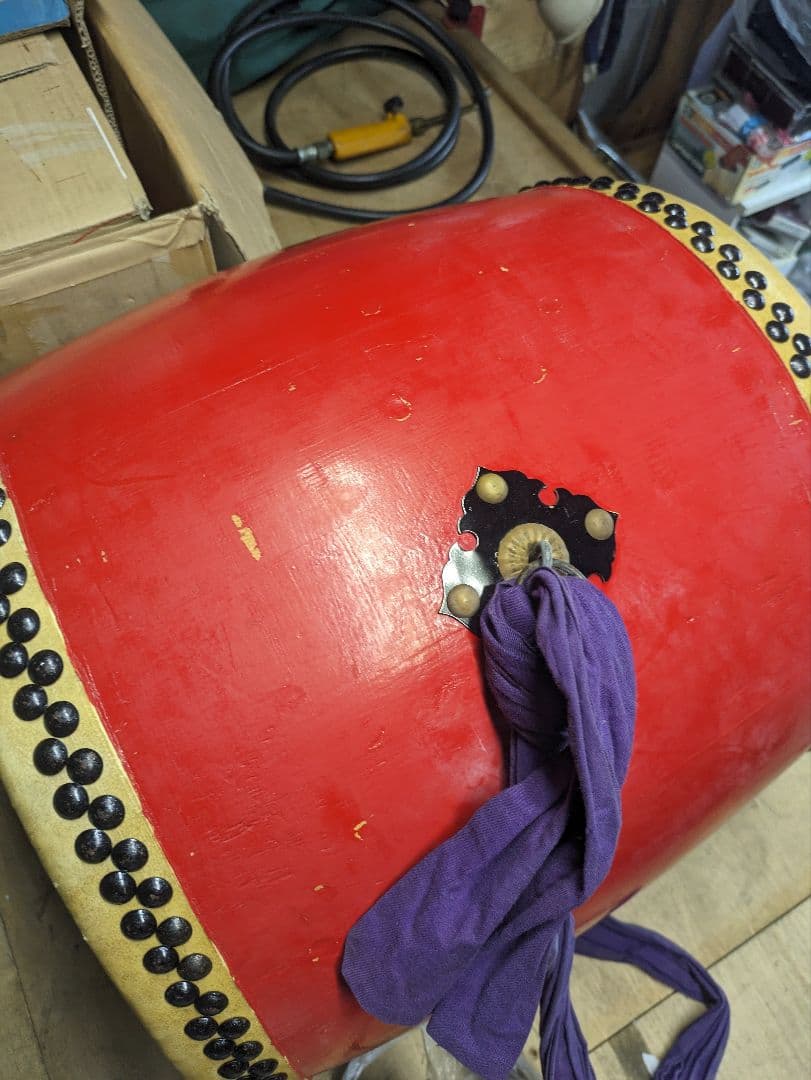 赤い和太鼓 木製 直径約40cm