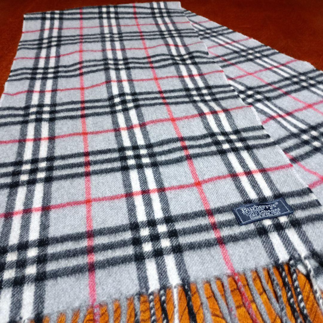 美品☆Burberry チェック柄マフラー グレー カシミヤ