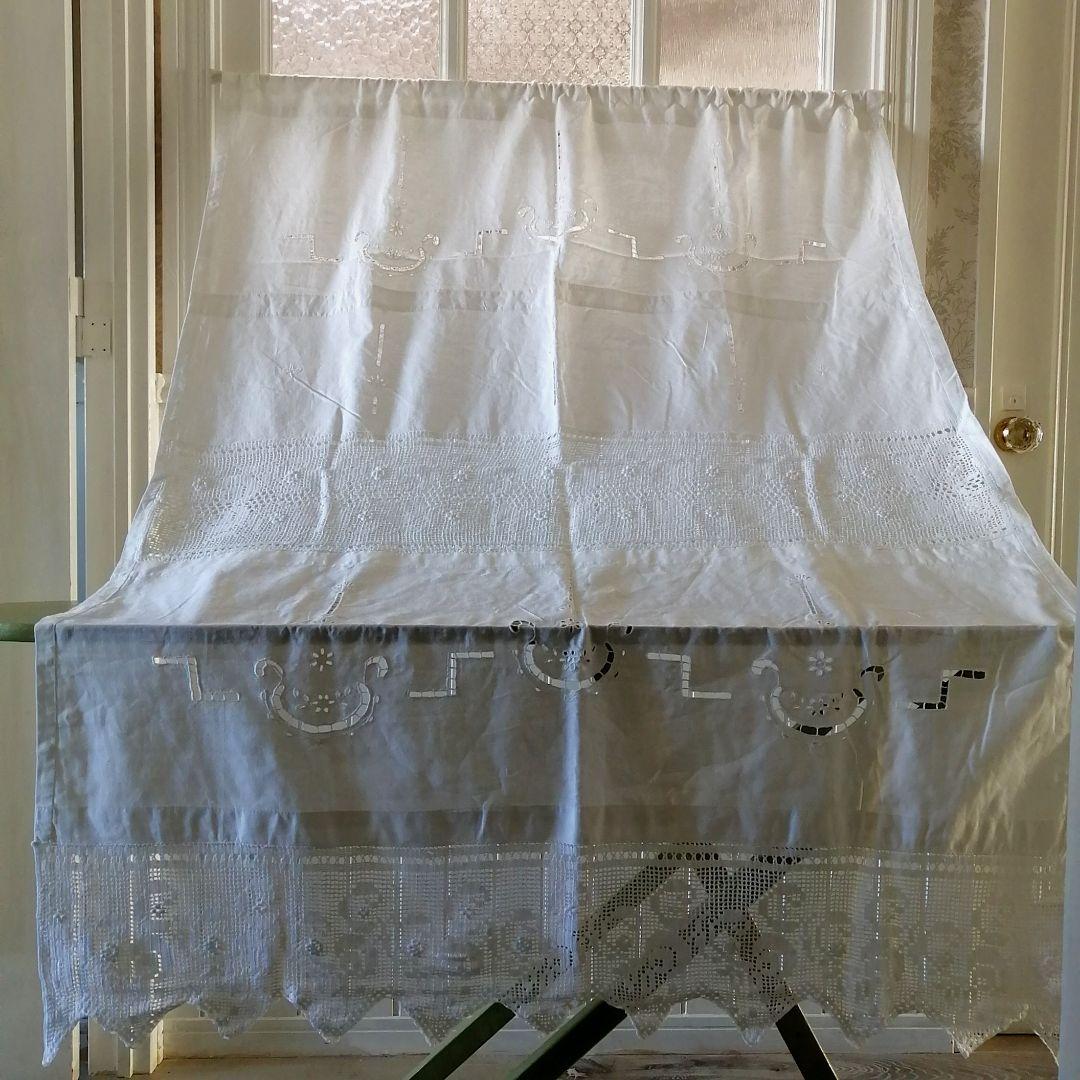 イギリスVintage クロッシェ編みレースカットワーク 間仕切りカーテン100
