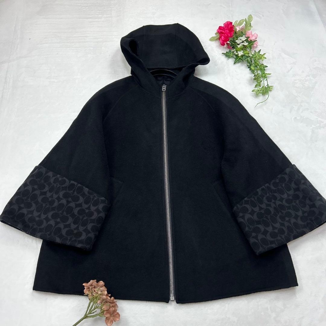 E624 美品 XS コーチ ポンチョ風 シグネチャー ケープコート