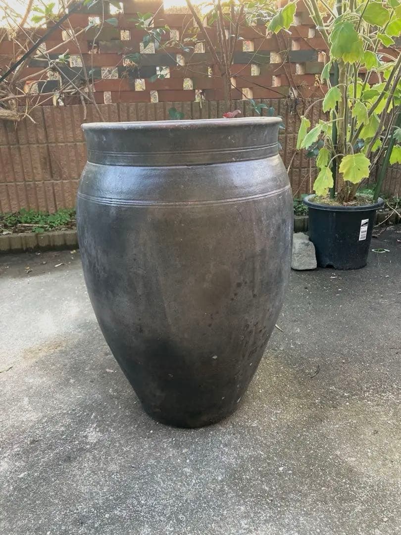 【存在感抜群】特大 古い甕 貯蔵壺 古民具 時代物 陶器 ブラック61センチ