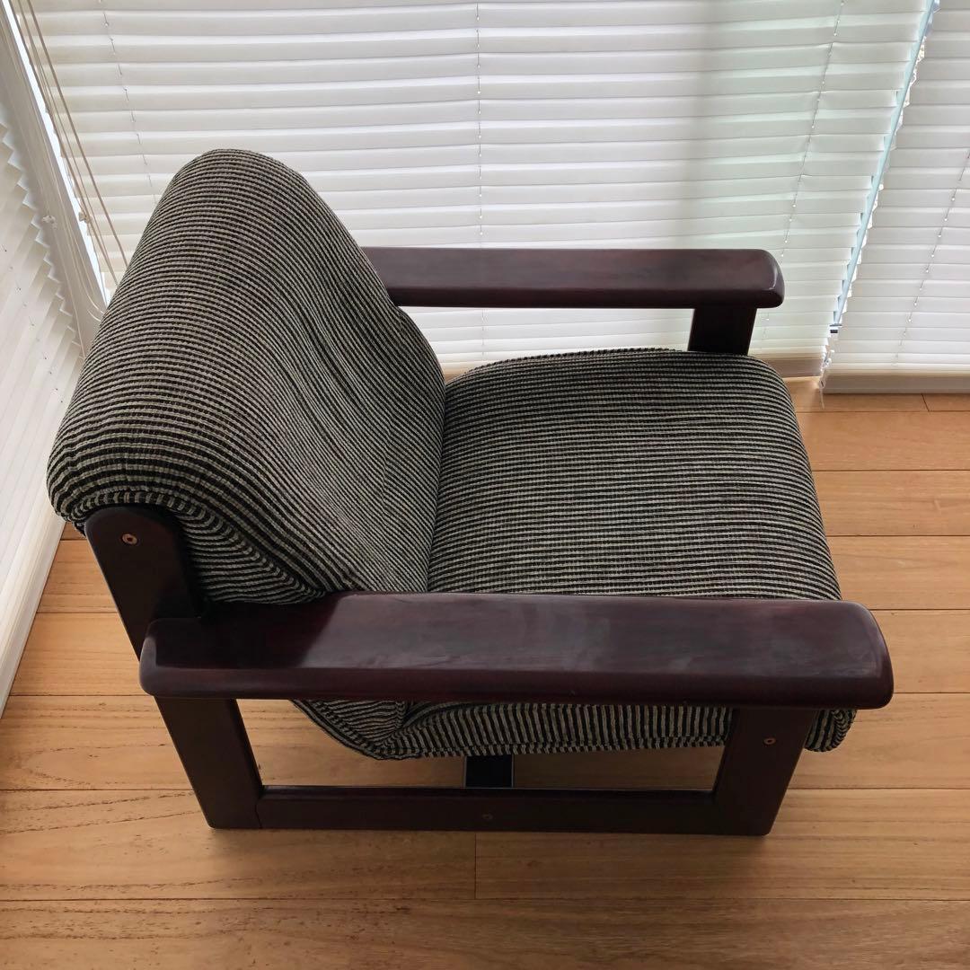 KARIMOKU ストライプ 1人掛けソファ　カリモク家具　ブラックグレー