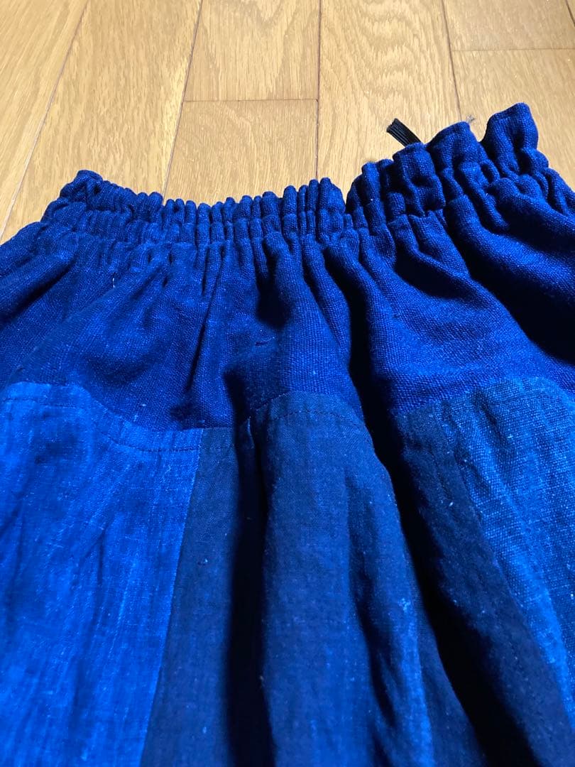 古布リメイクハンドメイド　藍染筒がき型染めはぎはぎスカート