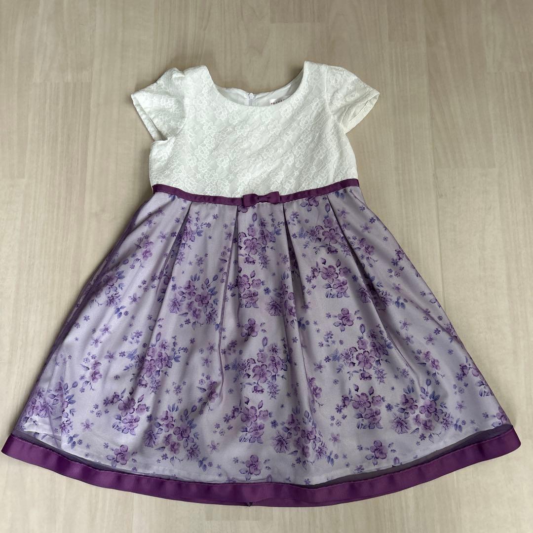 紫フラワープリントドレス＆黒ジャケット 卒園式 入学式 子供フォーマル