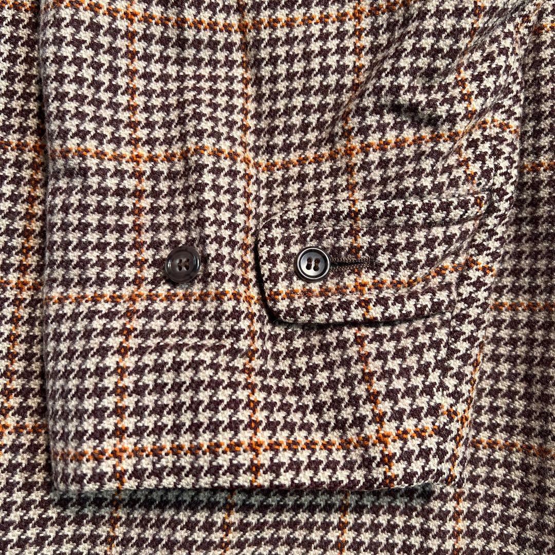 【極上ヴィンテージ】60s ウールツイードステンカラーコート 千鳥格子 ブラウン