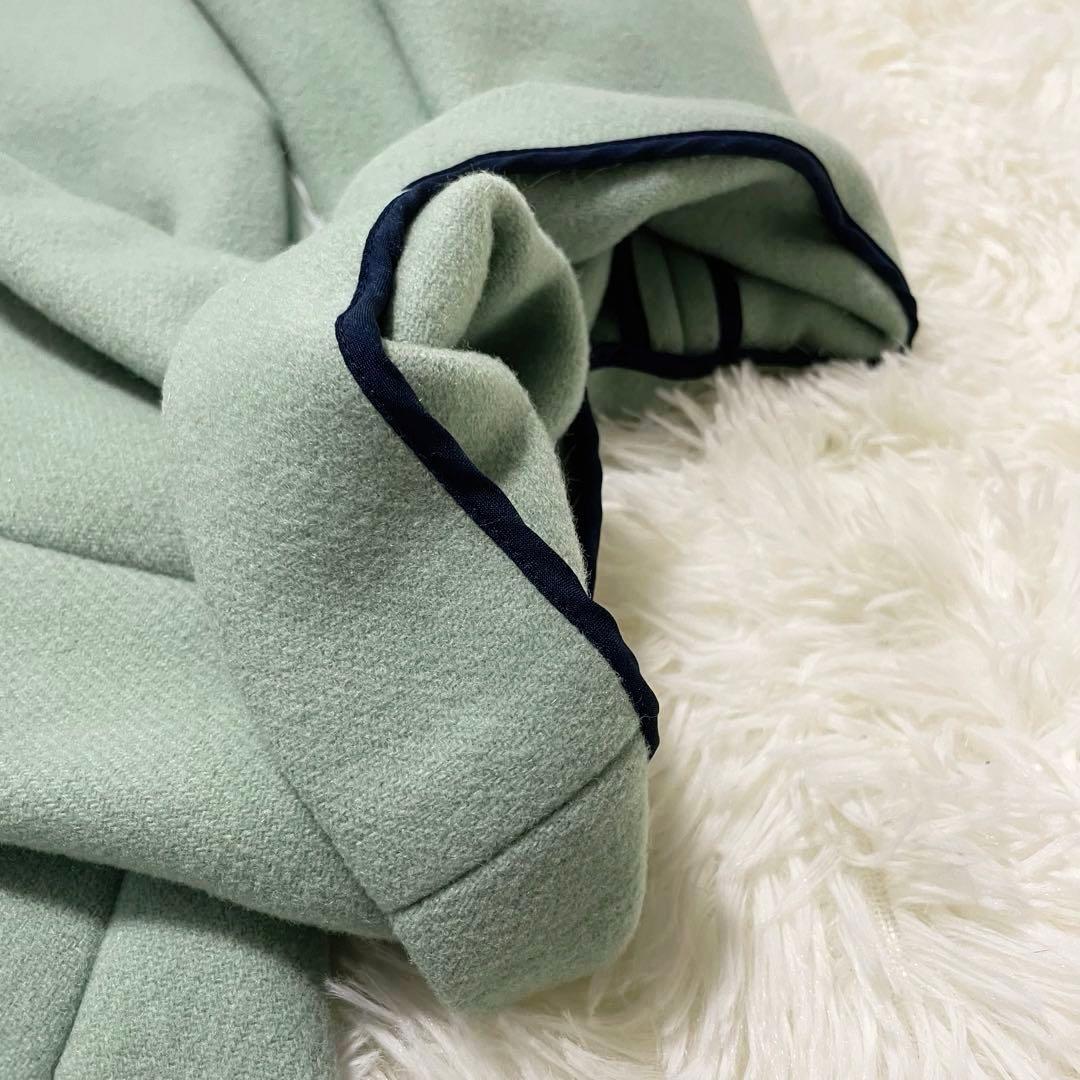 美品 Yori Aライン フード ウール ロング コート 38 M グリーン