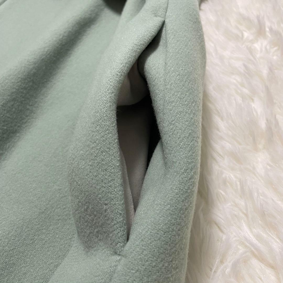 美品 Yori Aライン フード ウール ロング コート 38 M グリーン