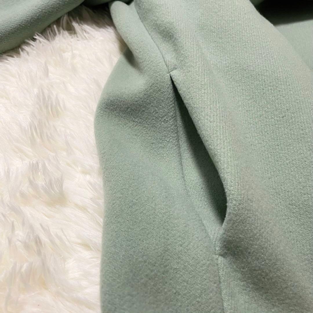 美品 Yori Aライン フード ウール ロング コート 38 M グリーン