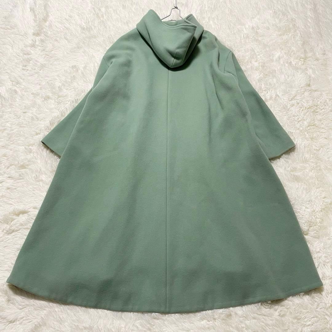 美品 Yori Aライン フード ウール ロング コート 38 M グリーン