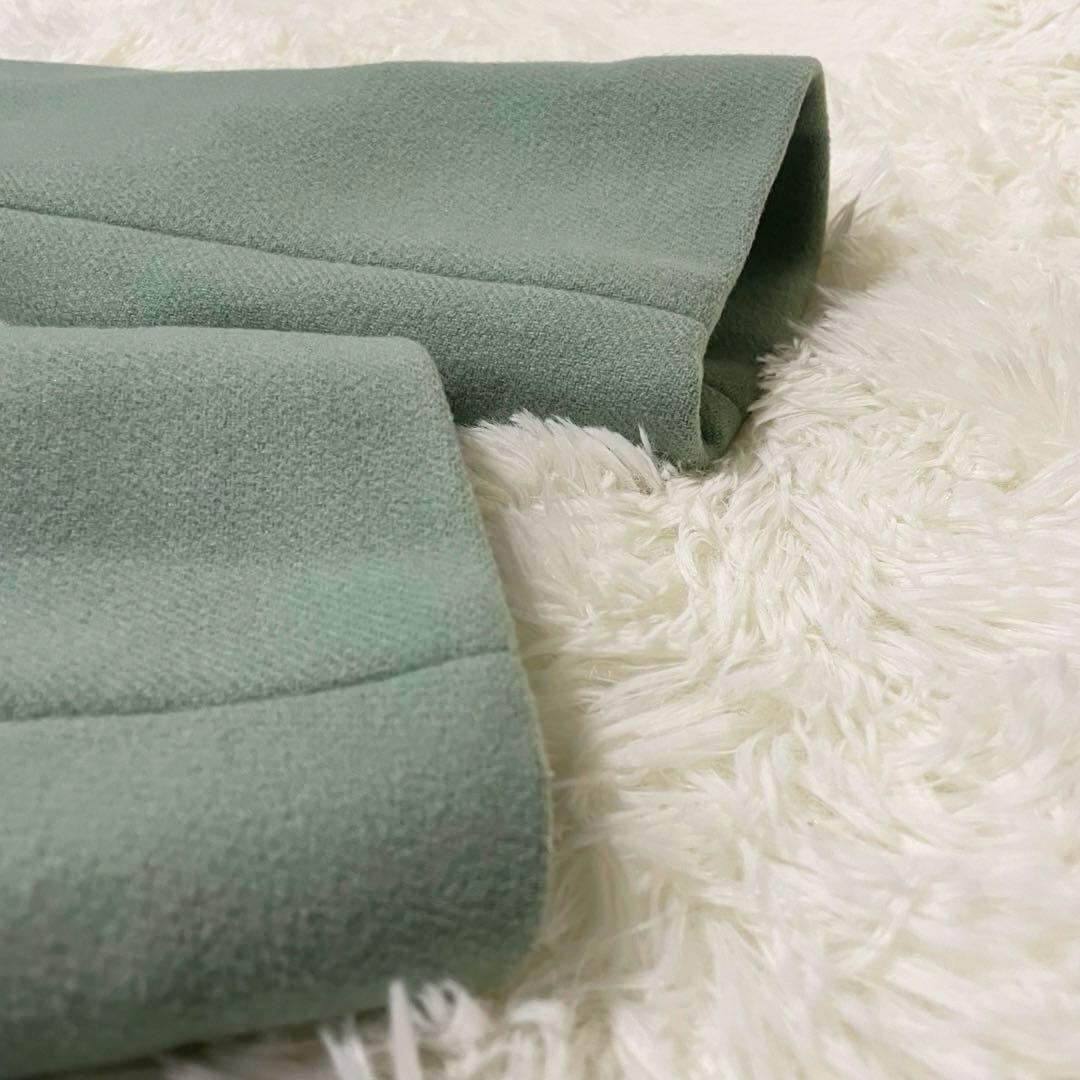 美品 Yori Aライン フード ウール ロング コート 38 M グリーン