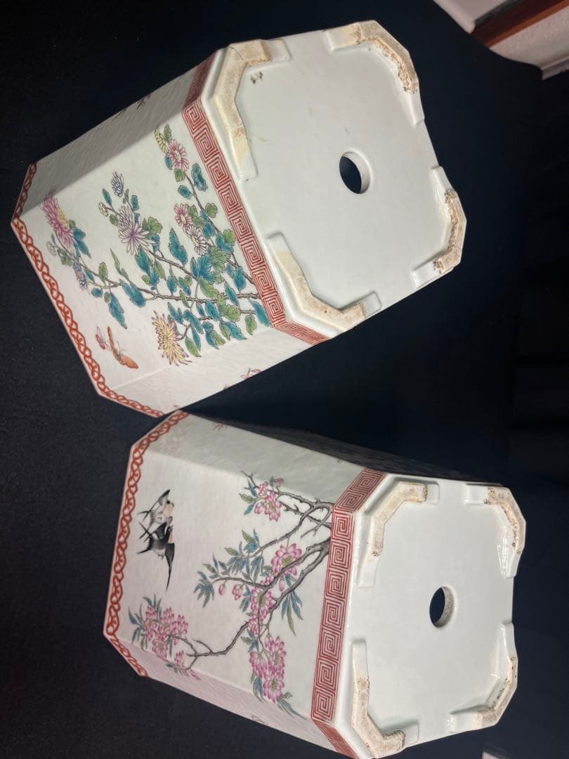 中国美術 磁器 粉彩古盆器 植木本 盆栽鉢 古陶磁器 2点セット