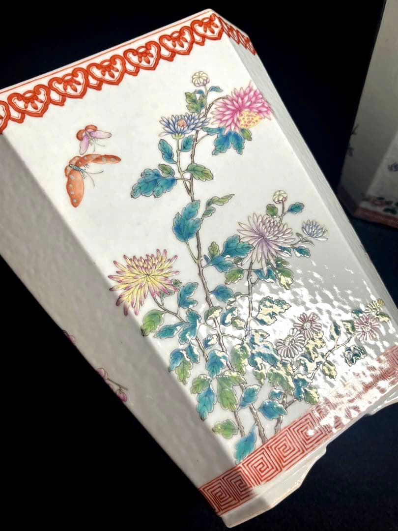 中国美術 磁器 粉彩古盆器 植木本 盆栽鉢 古陶磁器 2点セット