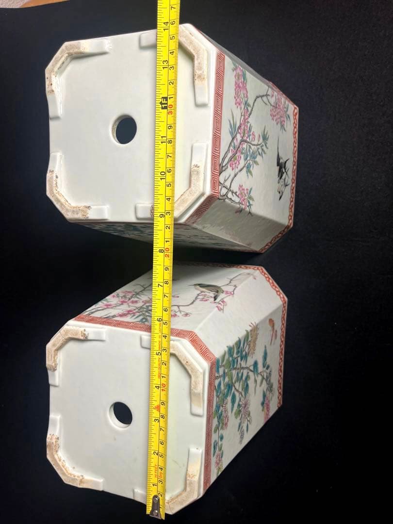 中国美術 磁器 粉彩古盆器 植木本 盆栽鉢 古陶磁器 2点セット