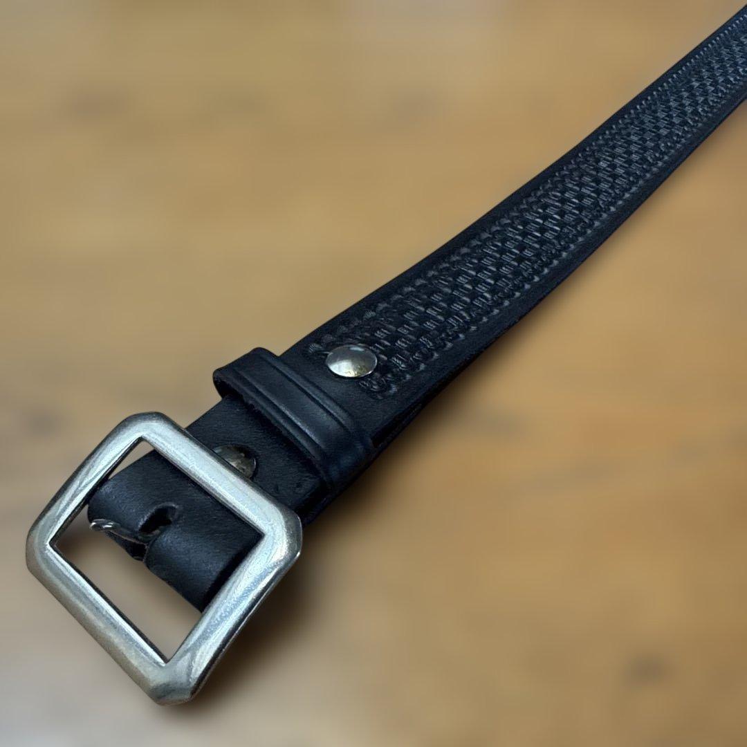 IDAHO LEATHER バスケットスタンプ　レザーベルト　八角バックル　碇印