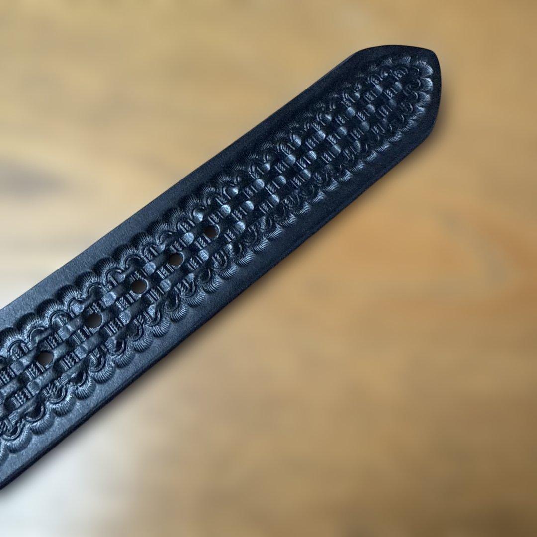 IDAHO LEATHER バスケットスタンプ　レザーベルト　八角バックル　碇印