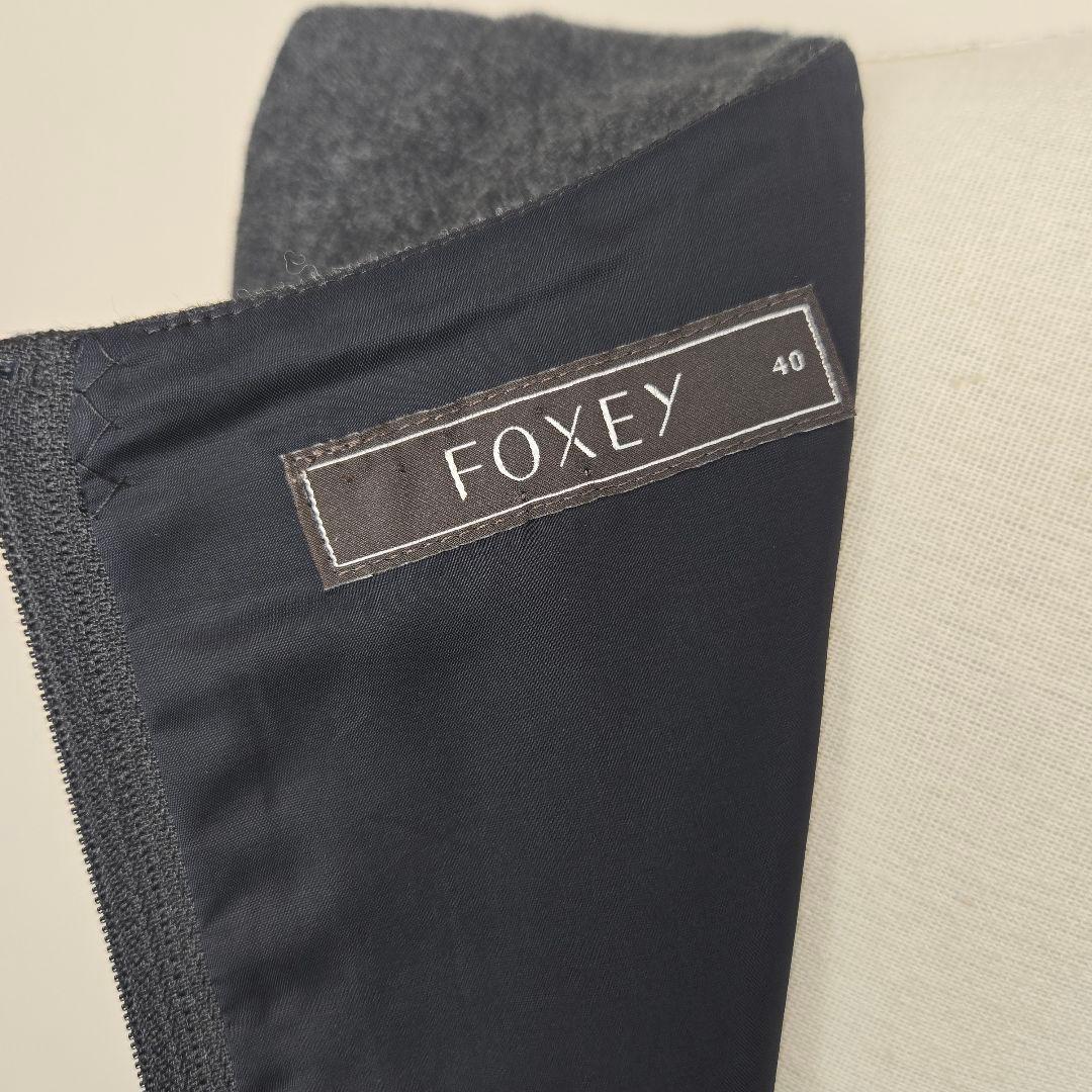 FOXEY フォクシー 40 ワンピース 刺繍 ウール L フォーマル グレー