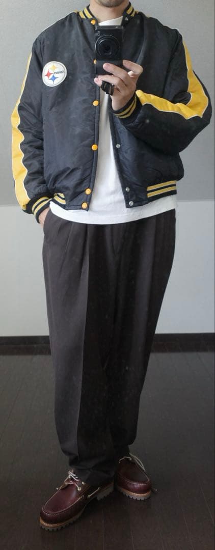 NFLSteelersスタジャン中綿ナイロンジャケット90sブラックイエローL