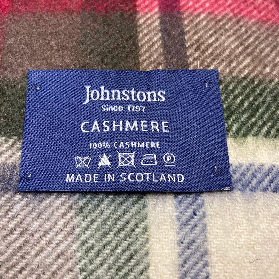 美品 ジョンストンズ カシミヤ100％ 中大判ストール ボルドー チェック