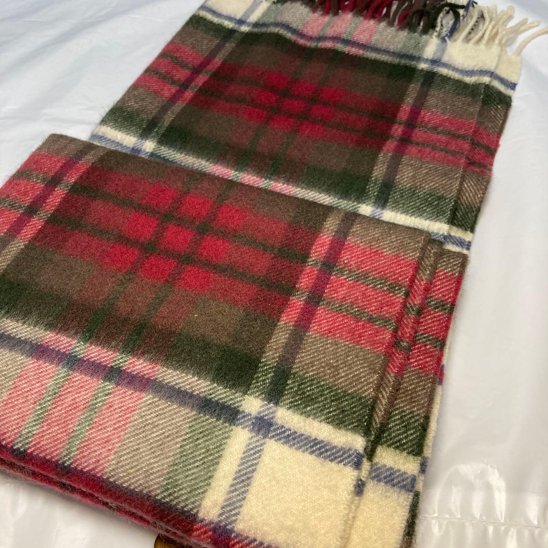 美品 ジョンストンズ カシミヤ100％ 中大判ストール ボルドー チェック