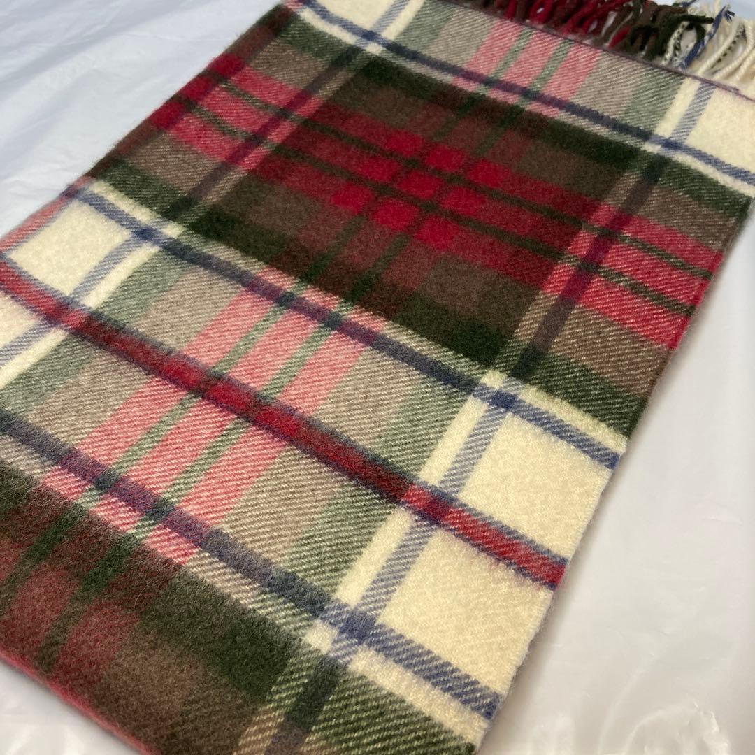 美品 ジョンストンズ カシミヤ100％ 中大判ストール ボルドー チェック