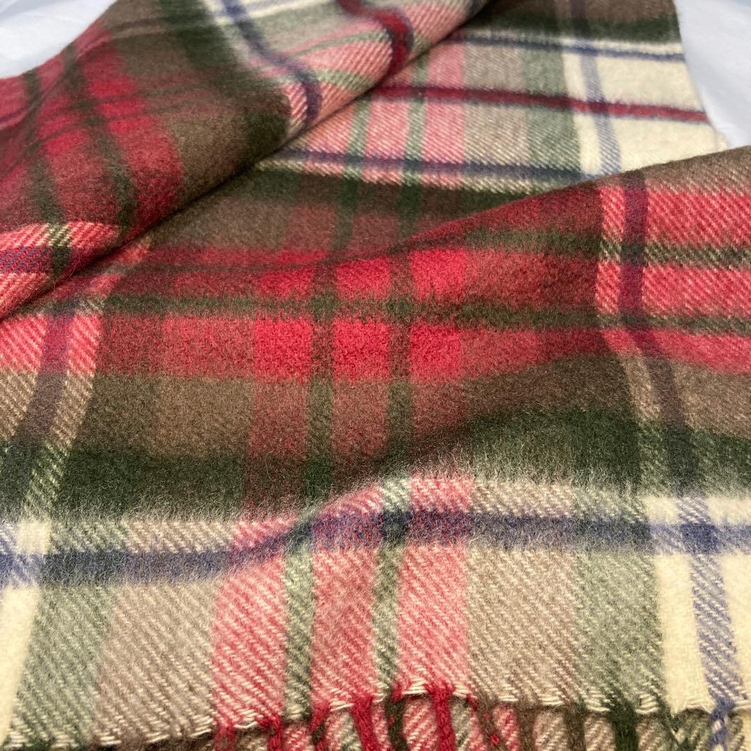 美品 ジョンストンズ カシミヤ100％ 中大判ストール ボルドー チェック
