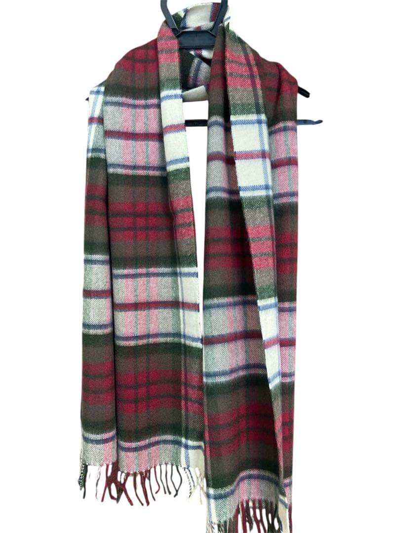 美品 ジョンストンズ カシミヤ100％ 中大判ストール ボルドー チェック