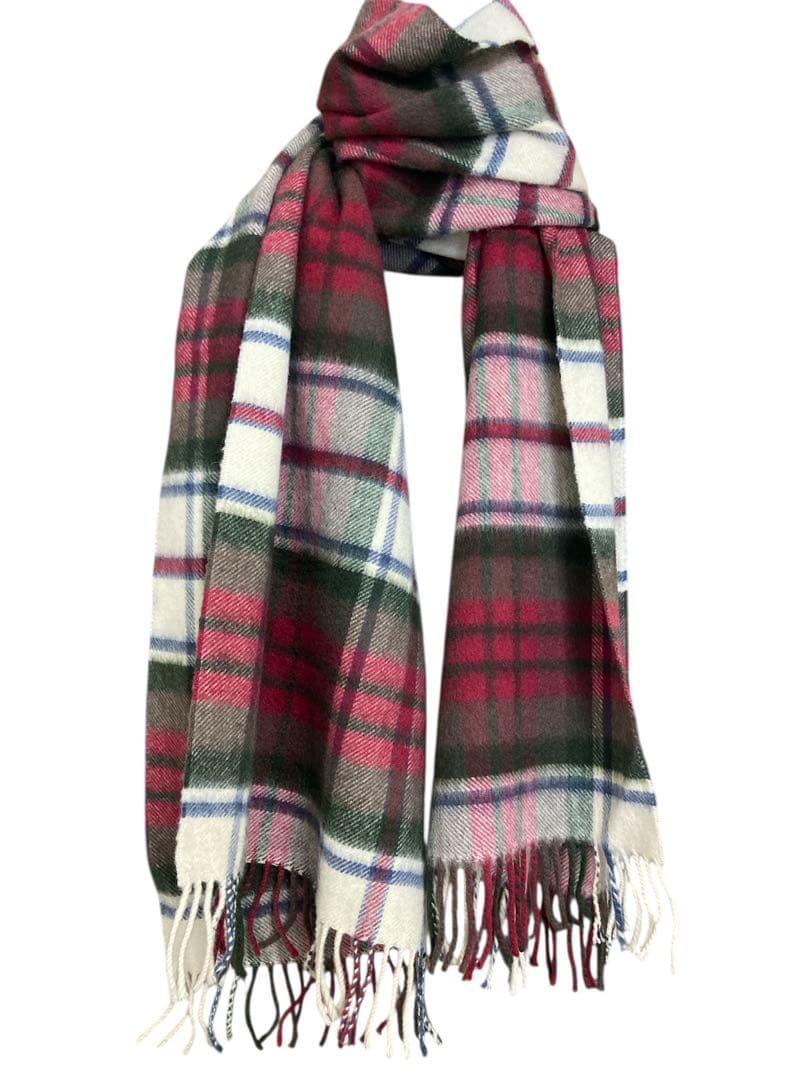 美品 ジョンストンズ カシミヤ100％ 中大判ストール ボルドー チェック